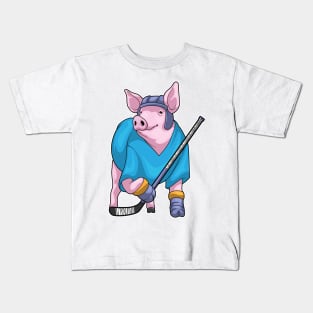 Pig Ice hockey Ice hockey stick Kids T-Shirt